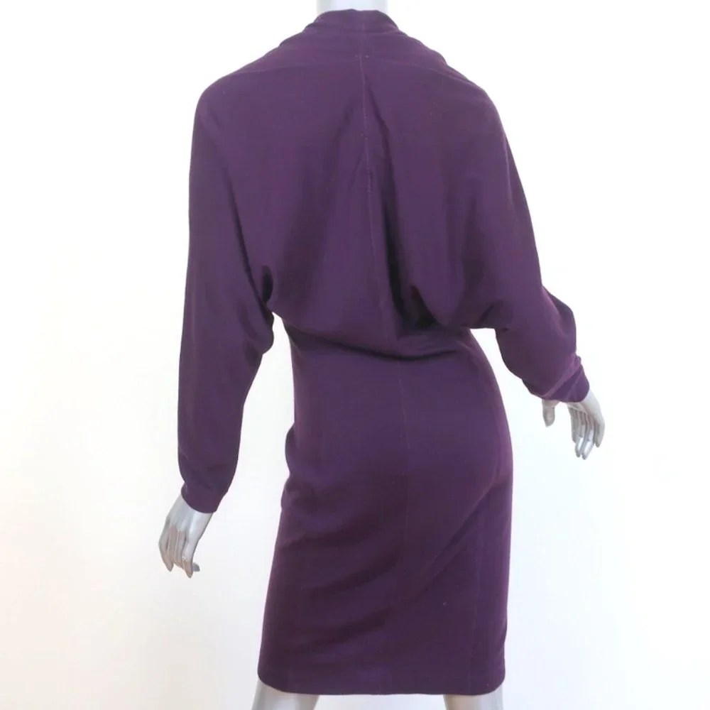 LANVIN DRESS PURPLE WOOL SIZE 40 LONG SLEEVE V-NECK - Picture 4 of 8